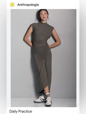 Anthropologie Daily Practice Olive Ruched Dress- size XS